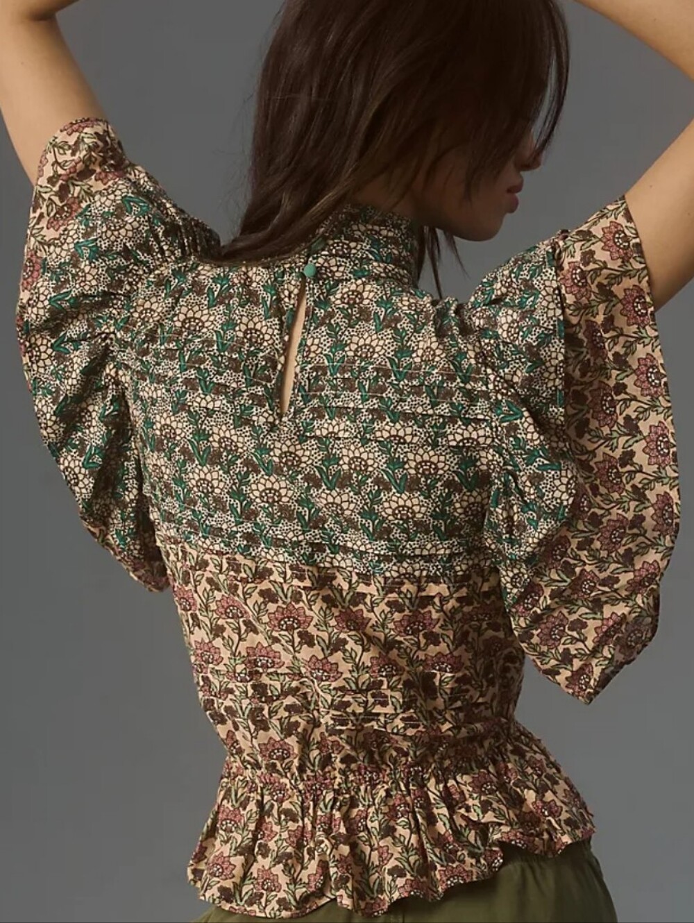 Anthropologie Let Me Be High-neck Printed Peasant Blouse Flutter Sleeve Size XL - Picture 3 of 15